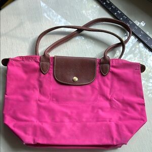 Longchamp Pink Tote Bag with Brown Accents